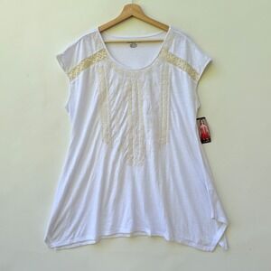 NEW Rxb Womens XL White Embroidered Slub Knit Sheer Tunic Top Casual Boho Chic‎